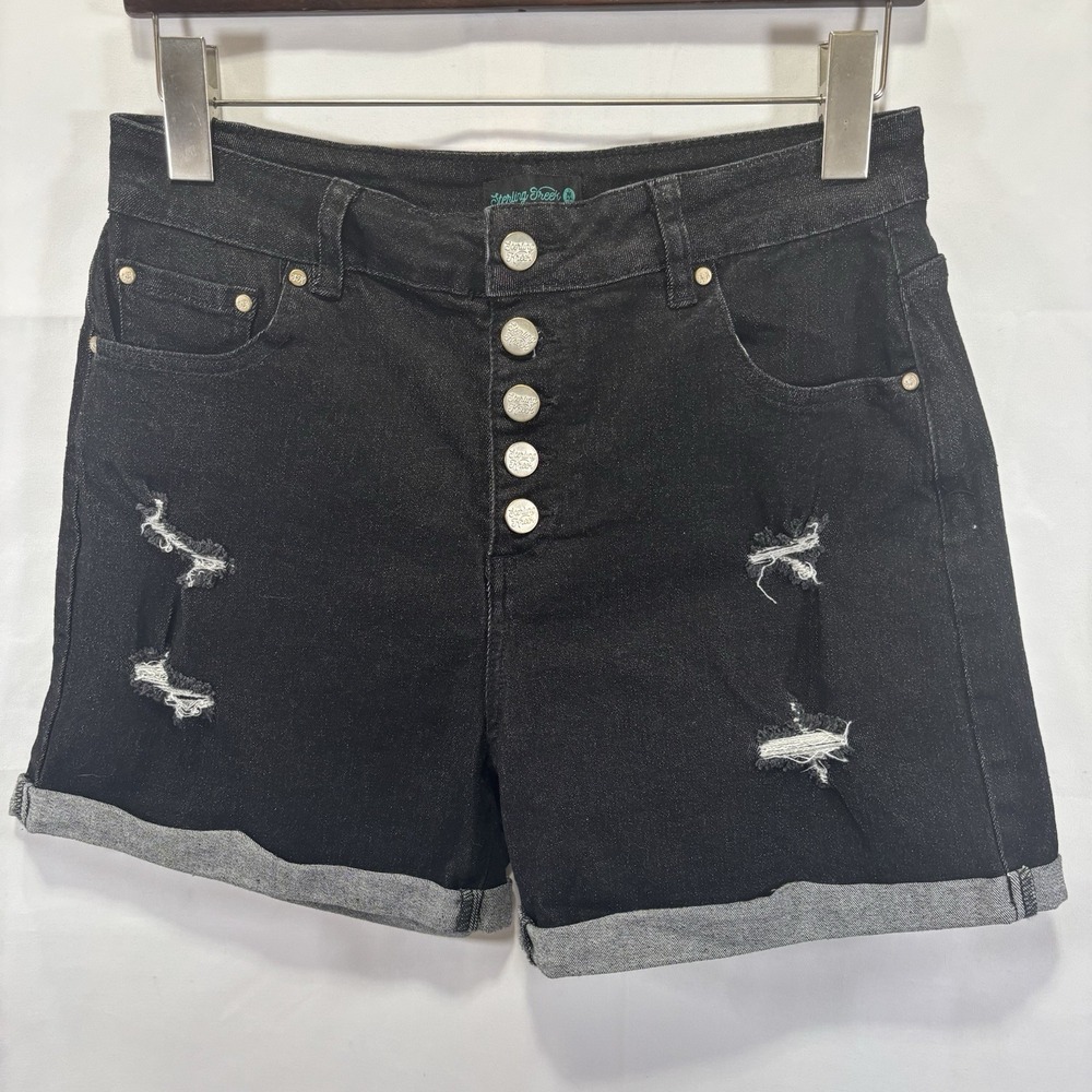 Sterling Kreek Size M Button Fly Black Denim Cuff Shorts